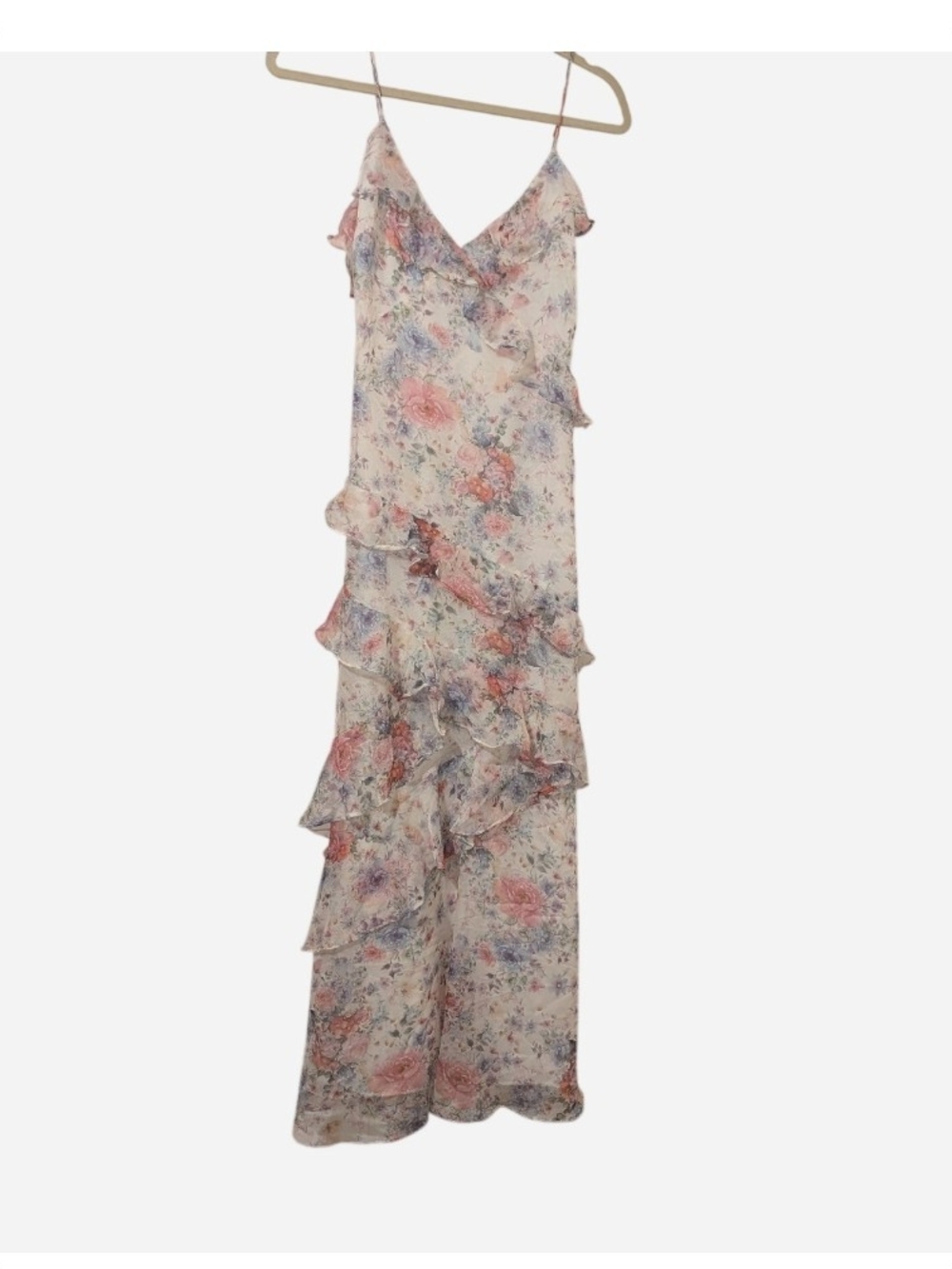 Storia Floral Ruffle Maxi Dress - Pink, Blue, White